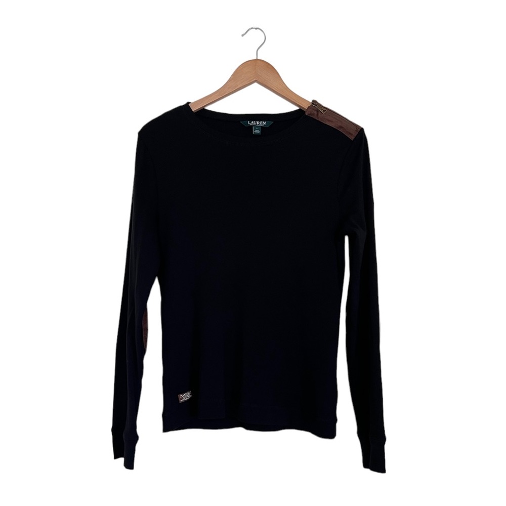 Lauren Ralph Lauren Black Elbow Patch Shirt Shoulder Zip size large